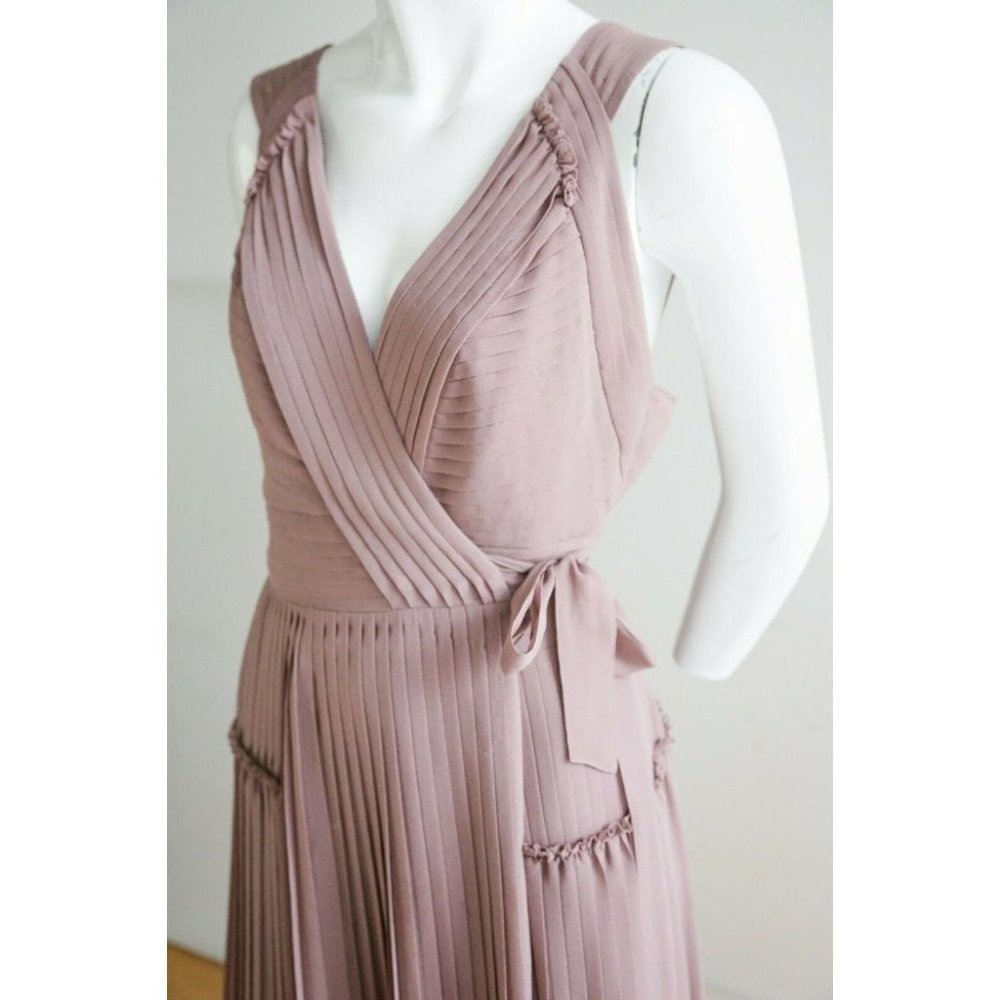 Burberry Mauve Pleated Midi Wrap Dress - Picture 7 of 12